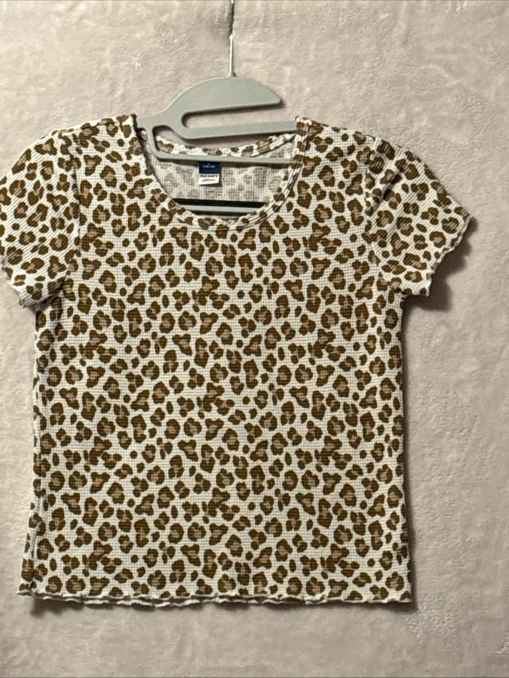 Old Navy Kids Short Sleeve Leopard Print Tee - White & Brown 10-12